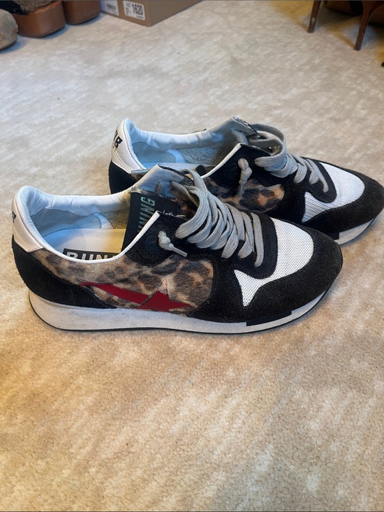 Golden Goose Shoes - Golden Goose Leopard Print & Black Low-Top Sneakers with Red Star